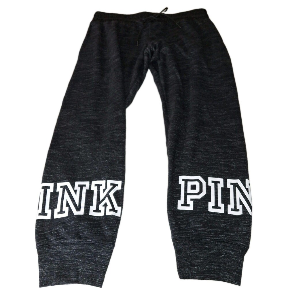 Victorias Secret PINK Track Pants Big Logo Athletic Heather Black L